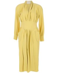 Framed Ruched Long-sleeved Maxi Dress - Yellow