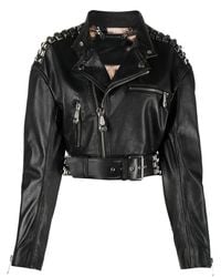 Philipp Plein - Rock-Stud Cropped Leather Jacket - Lyst