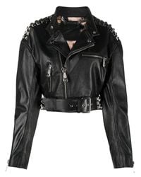 Philipp Plein - Rock-Stud Cropped Leather Jacket - Lyst