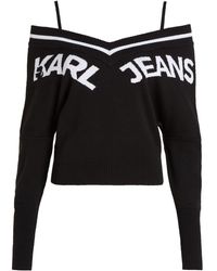 Karl Lagerfeld - Intarsia-knit Logo Cold-shoulder Jumper - Lyst