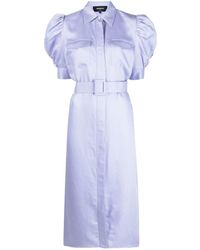 Rochas - Belted-waist Puff-sleeve Midi Dress - Lyst