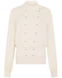 Rabanne - Crepe Blouse With Pearl Inspired Jewelery Buttons - Lyst