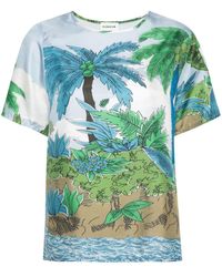 P.A.R.O.S.H. - Palm-tree-print Silk T-shirt - Lyst