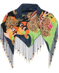 Etro - Silk Scarf With Placed Print And Bead-Adorned Fringing - Lyst