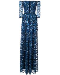 Marchesa notte Off-the-shoulder Floral-print Gown - Blauw