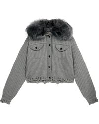 Blumarine - Cropped Ribbed Cardigan - Lyst