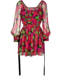 Saint Laurent - Floral-print Long-sleeve Mini Dress - Lyst