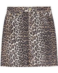 Ganni - Denim Mini-Rok Met Luipaardprint - Lyst