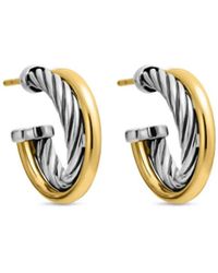 David Yurman - 18Kt And Sterling Crossover Hoop Earrings (17Mm) - Lyst