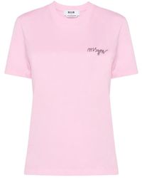 MSGM - T-Shirt En Coton À Logo Brodé - Lyst