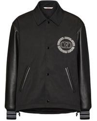 Valentino Garavani - Nylon Sports Jacket With Leather Sleeves And Patch - Lyst
