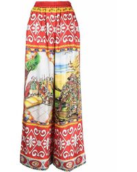 Dolce & Gabbana - Carretto-Print Silk Wide-Leg Trousers - Lyst