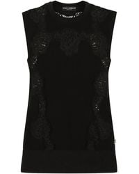 Dolce & Gabbana - Lace-Panel Cashmere-Silk Jumper - Lyst