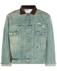 PALY - Buffalo 66 Distressed Leather-Collar Denim Jacket - Lyst