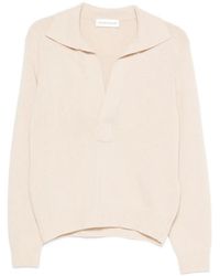 Victoria Beckham - Polo-Collar V-Neck Wool Sweater - Lyst