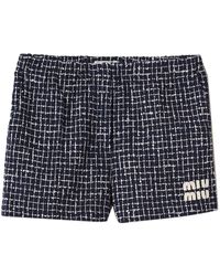 Miu Miu - Checked Tweed Mini Shorts - Lyst