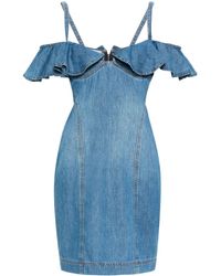 Moschino Jeans - Ruffled-trim Denim Short Dress - Lyst