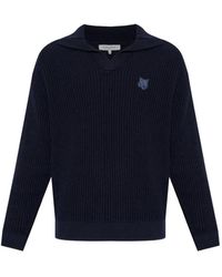 Maison Kitsuné - Logo-Embroidered V-Neck Sweater - Lyst