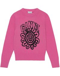 Ganni - Pullover mit Blumenmotiv - Lyst
