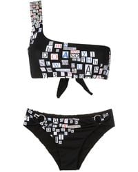 Amir Slama - Text-Print One-Shoulder Bikini - Lyst