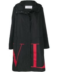 Valentino Vltn Logo Print Parka Coat - Black
