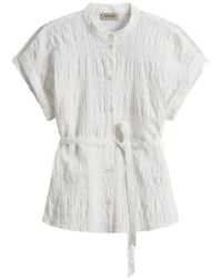 Woolrich - Belted Short-Sleeve Blouse - Lyst