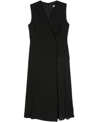DKNY - V-neck Pleat-detail Midi Dress - Lyst