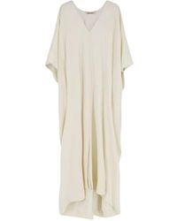 Alberta Ferretti - V-Neck Short-Sleeve Long Dress - Lyst