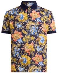 Etro - Cotton-Pique Polo Shirt With Plain-Colour Details And Floral-Motif - Lyst