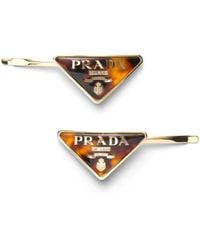 Prada - Logo-Engraved Triangle Hair Clips - Lyst