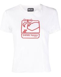 DIESEL - T-shirt brodé de sequins à logo imprimé - Lyst