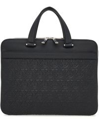 Ferragamo - Monogram-embossed Leather Briefcase - Lyst