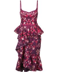 Marchesa notte Ruffle Floral Midi Dress - Roze