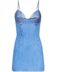 Area - Crystal-embellished Denim Minidress - Lyst