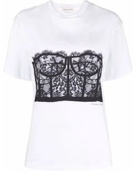 McQueen - White Black Corset-print Cotton-jersey T-shirt - Lyst