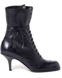 Miu Miu - Stivaletti (16-2Laced-Up Leather Stiletto Boots8) - Lyst