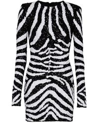 Balmain - Zebra-Pattern Sequin-Embellished Dress - Lyst