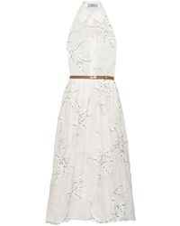 Prada - Robe Mi-Longue En Soie À Fleurs Brodées - Lyst