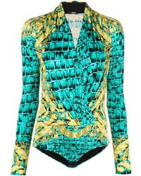 Versace - Baroccodile-print Draped Bodysuit - Lyst