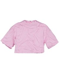 MSGM - Pleated Cotton T-Shirt - Lyst