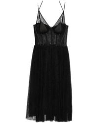 Elisabetta Franchi - Lace-Panelled Pleated Midi Dress - Lyst