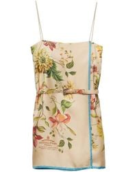 Prada - Printed Silk Twill Mini-Dress - Lyst