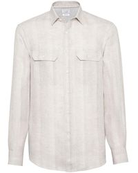 Brunello Cucinelli - Striped Linen Shirt - Lyst