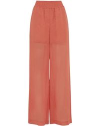Brunello Cucinelli - Semi-Sheer Wide-Leg Trousers - Lyst
