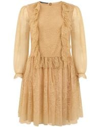 Alberta Ferretti - Lace-Trimmed Ruffled Mini Dress - Lyst