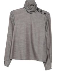 Patrizia Pepe - Button-Detail High-Neck Blouse - Lyst
