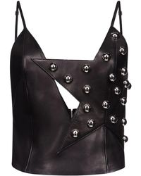Area - Polka Dot-studs Leather Top - Lyst