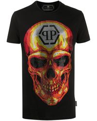 PHILIPP PLEIN Men T-Shirt Crystals Embellished Skull Short Sleeve Tee M-3XL