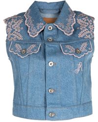 Rabanne - Embroidered Denim Cropped Vest - Lyst