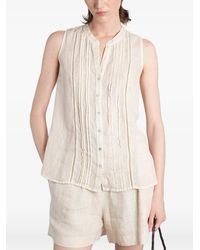 120% Lino - Blouse Sans Manches À Détails Plissés - Lyst